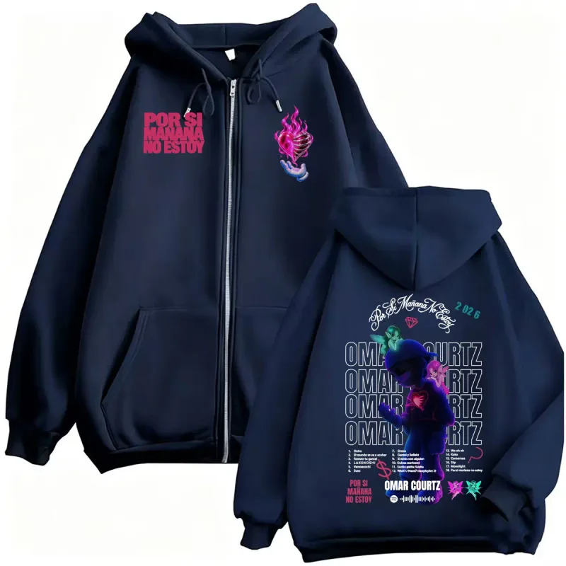 Omar Courtz Por Si Manana No Estoy 2026 Tour Zip Up Hoodies Men's Casual Fleece Sweatshirt Jacket Coats Bodywarmer Zipper Hooded