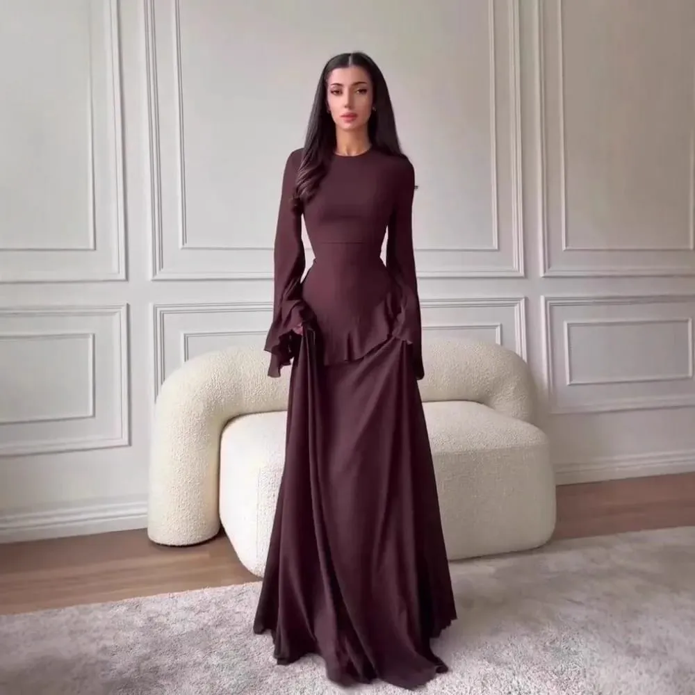 MaxiชุดสตรีSlim Fit Vestidosรอบคอแขนยาวแน่นเอวElegant 2024 ฤดูใบไม้ร่วงหญิงElegantชุดยาว