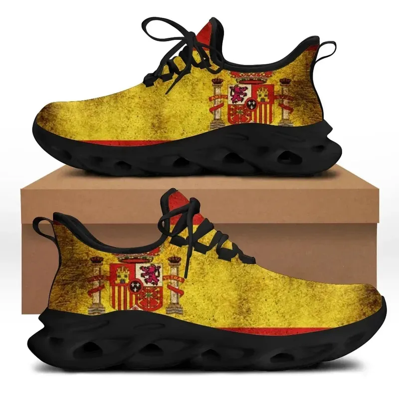 Spain Flag Print Cool Sneakers Casual Lightweight Lace-Up Men Ladies Vulcanized Shoes Comfortable Breathable Jogging Shoes New