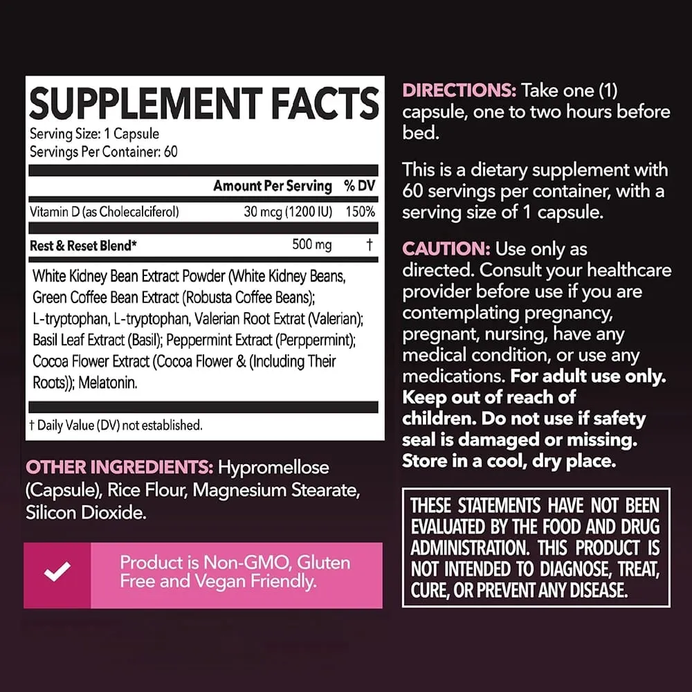 Night Time Weight Loss Pills for Women Appetite Suppressant & Metabolism Booster Nighttime Supplement Slimming While You Sleep