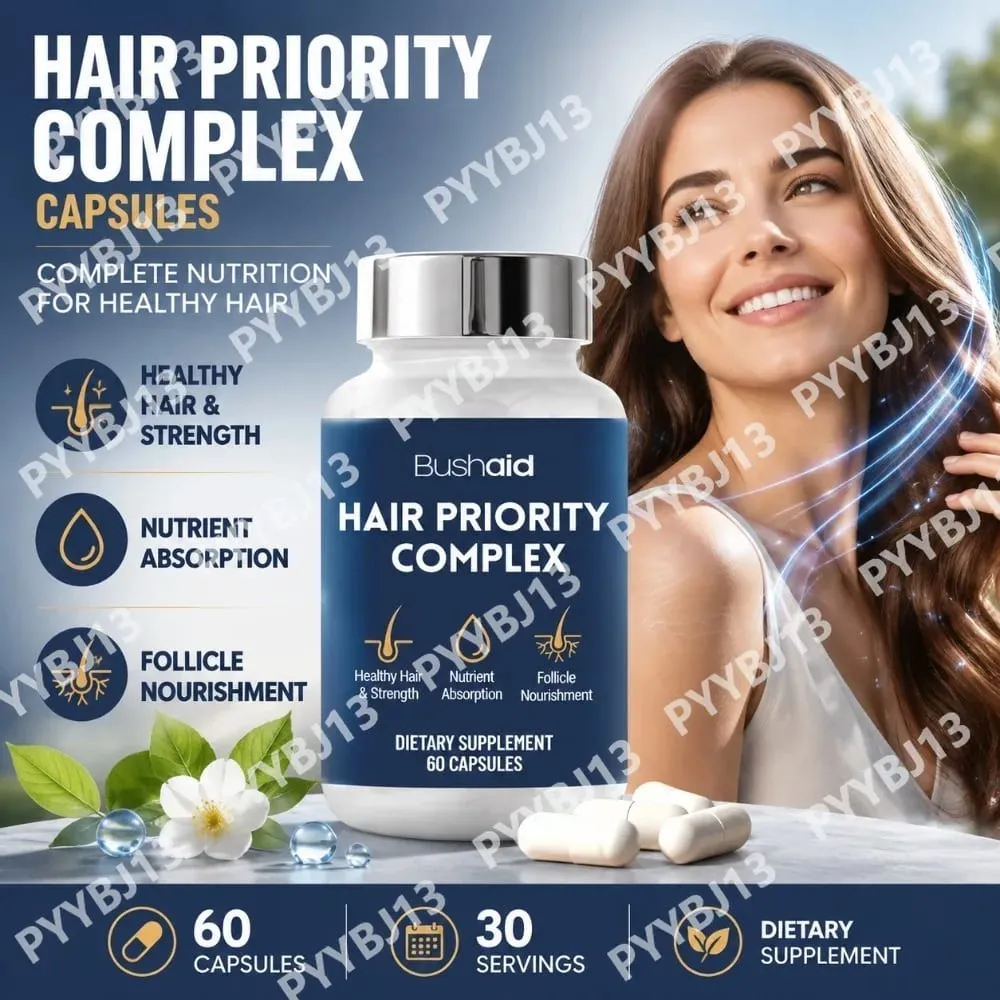 BushAid Hair Nutrition Capsules with Biotin Hydrolyzed Keratin Peptides Zinc and L-Leucine for Daily Hair Wellness 60 Count