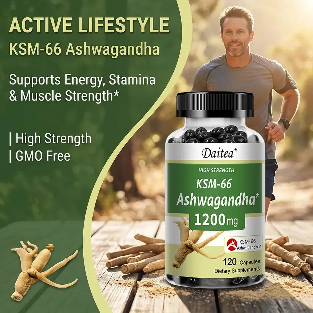 KSM-66 Ashwagandha 1200mg Capsules Stress Relief Energy Focus Muscle Recovery & Mood Support Improves Athletic Performance