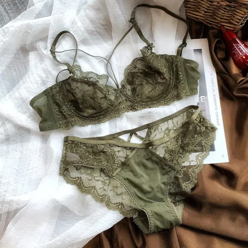 Set Pakaian Dalam Renda Nipis Baru Wanita Bra Berwayar Lembut Tolak Ke Atas Sokongan Payudara Meminimumkan Pakaian Selesa Lembut Anti Kendur 32-42