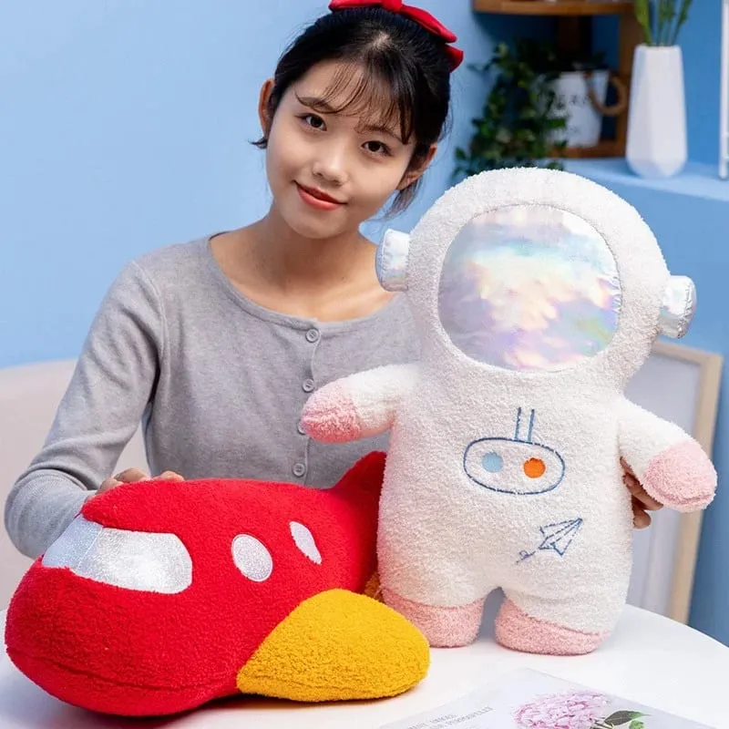 Hot Plush Rocket Astronaut Toy Stuffed Spaceship Throw Pillow Home Decor Birthday Gift Space Discovery Educational For Kids