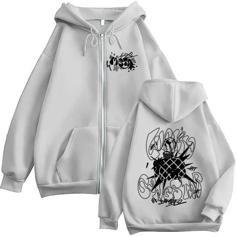 Anime Jojo Bizarre Adventure Guīdo Mista Zipper Hoodies Men's Women Zip Up Hooded Sweatshirts Fashion Jackets Coats Streetwear