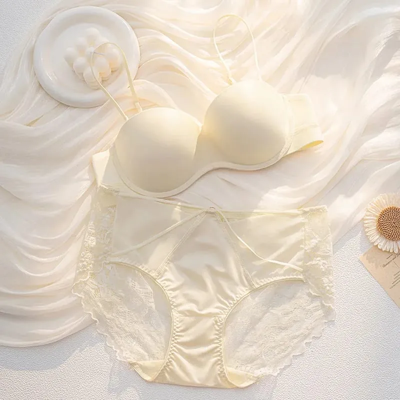 Bra Panties 1/2 Cup Thin Fashion Young Girls Fashion Intimates Push Up Gather Beauty Back Underwear Multiple Halter Lingerie Set
