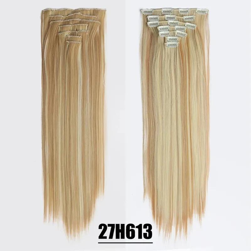 合成 16 クリップヘアエクステンション 7 ピース/セットロングウェーブのかかったヘアスタイル 24 インチ 140 グラムクリップ耐熱ブラックブラウンヘアピース