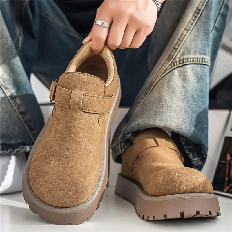 2026 New Men Fashion Chunky Platform Derby Shoes Black Anti‑Slip Height Increasing Buckle Strap Big Toe Casual Sneakers