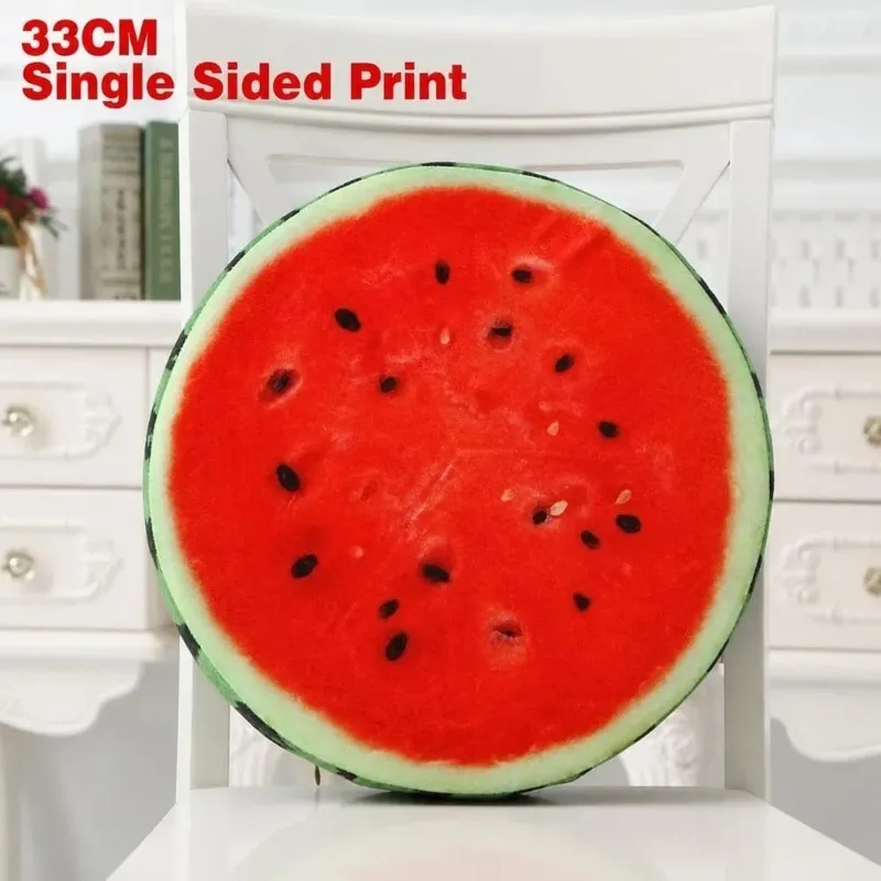 Creative Round Fruit Pillow Fruit Slice Print Plush Fabric Seat Cushion Simulation Stuffed Inner Plush Pillow Sofa Decor