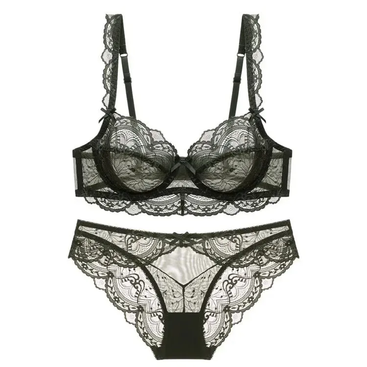 Mély dekoltázs Push Up melltartó csipke fehérnemű szett női megereszkedés elleni áttetsző komfort bralette minden méretű fehérnemű szexi és magabiztos