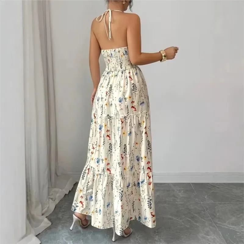 Summer Sexy Suspender Dress Women New Fashionable Elegant Casual Loose Resort Style Sleeveless Mid-Waist V-Neck Long Dresses