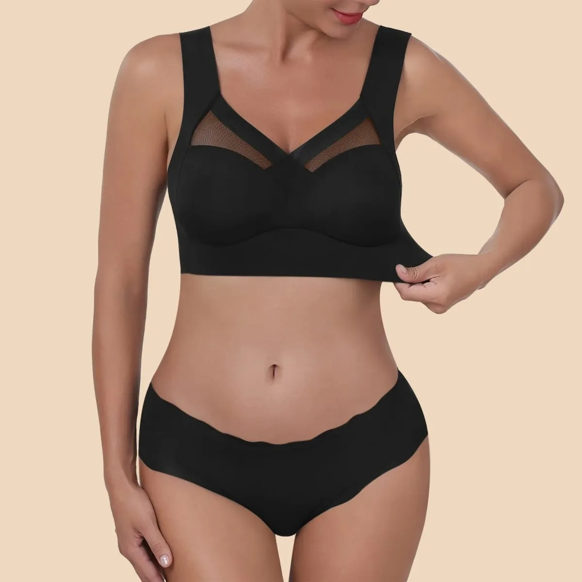 Women Seamless Underwear Set Wireless Ice Silk Thin Back Beauty T Shirt Bra And Smooth Panty Set Solid Color Lingerie Suits