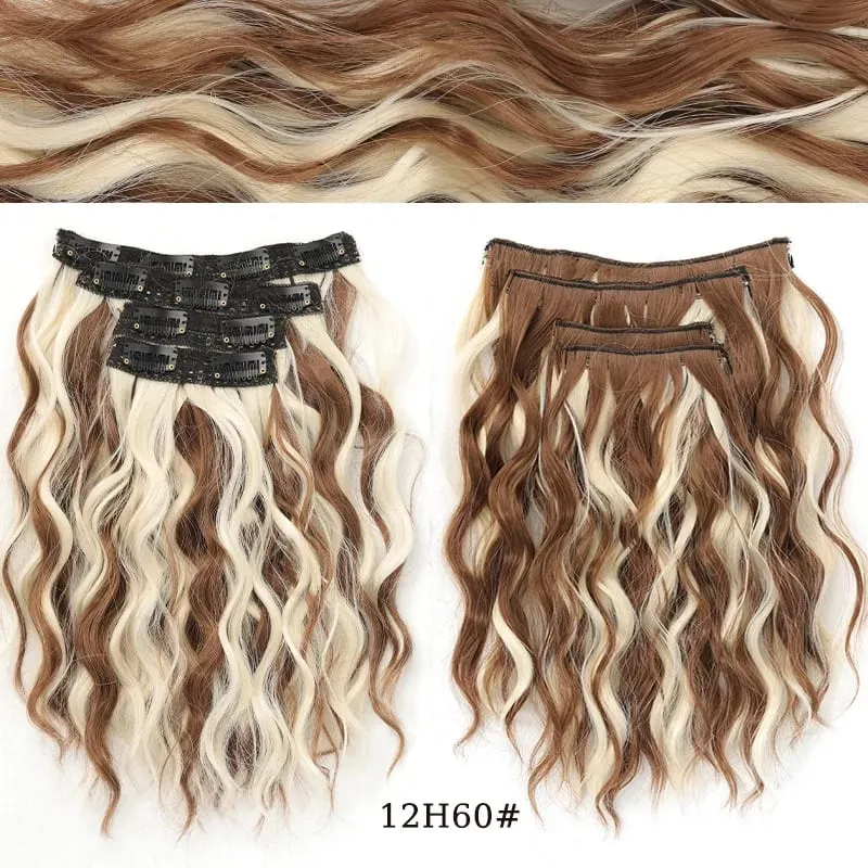 short curly Synthetic Burgundy 4-piece set of water ripple hair extension wig clip in woman's clip hair accessories hairpiece