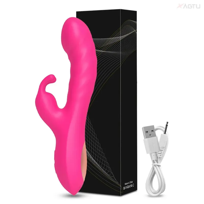 Tavşan Vibratör G-spot Silikon Yapay Penis Çift Titreşimli Klitoris Stimülatörü 10 Hızları Şarj Edilebilir Su Geçirmez Seks Oyuncak Kadınlar için