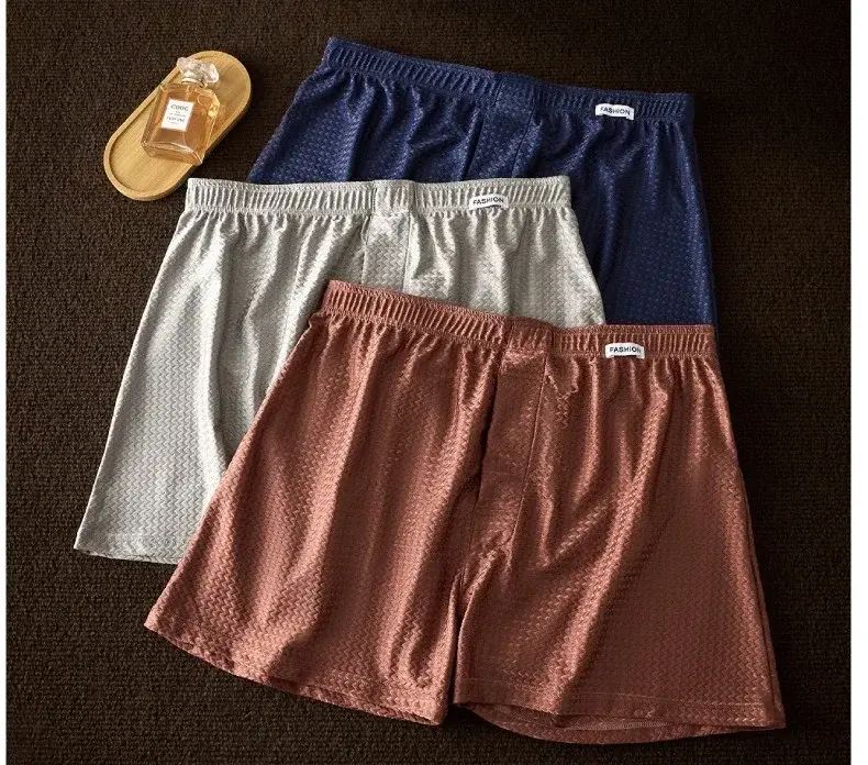 2er-Pack Herren-Boxershorts aus Eisseide, mittelhoher Bund, lockere Passform, Sommer, cool, trendig, glänzend, Unterwäsche, Nachtwäsche, Herrenhöschen