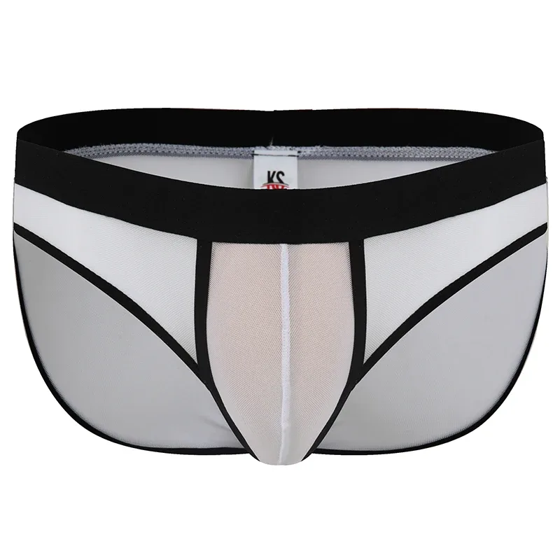 Mode Enfärgad Män Underkläder Mesh Andningsbyxor Kalsonger Låg midja Trunks Man