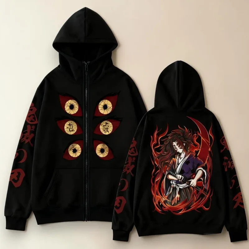 Demon Slayer Graphic Hoodie, Anime Zip Hoodie, Anime Lovers Gift