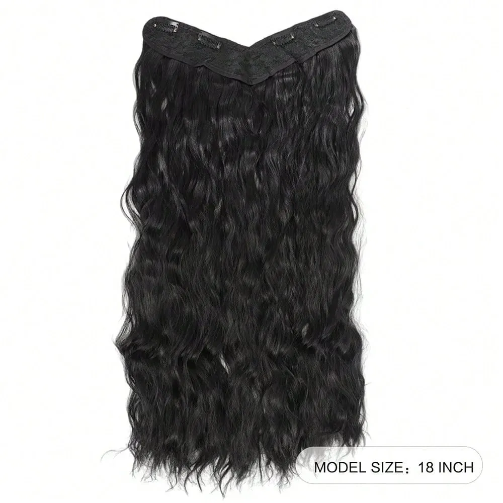 Synthetic Hair Fake Hair Extensions Clip Hairpiece V-Shaped Half Wig Natural Wavy Extension False Strands On Hairpins Women