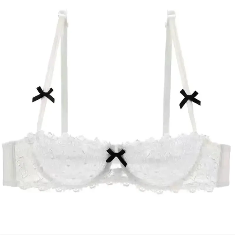 Conjunto de Sujetador de encaje Sexy para mujer, lencería erótica oculta de media Copa transparente, pezón ultrafino, ropa interior cómoda de realce, talla grande