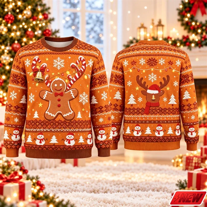 Cute Reindeer Graphic Ugly Christmas Sweater Men Women 3d Printed Christmas Tree Sweatshirt 2027 New Year Party Crew Neck Hoodie