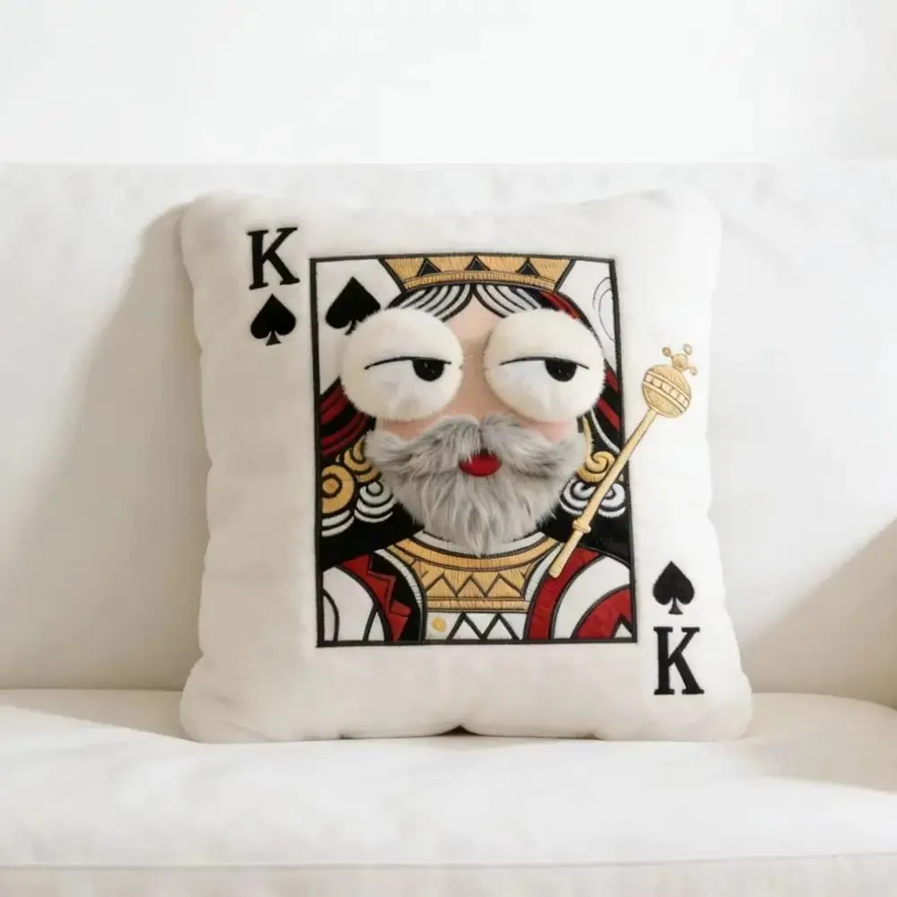 Patchwork Style Poker Card Cushion 3D Big Eyes High-Value Design Embroidered Pillow Card Game Theme Patchwork Pillow Home Decor