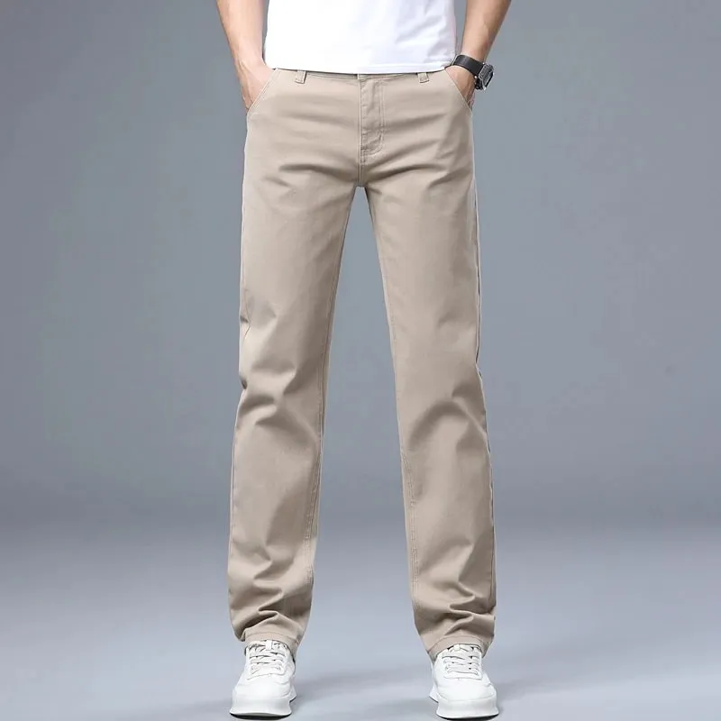 Men's Straight Leg Jeans Slim Fit Stretch Comfort Denim Pants Korean Casual Fashion Minimalist Business Male Daily Trousers