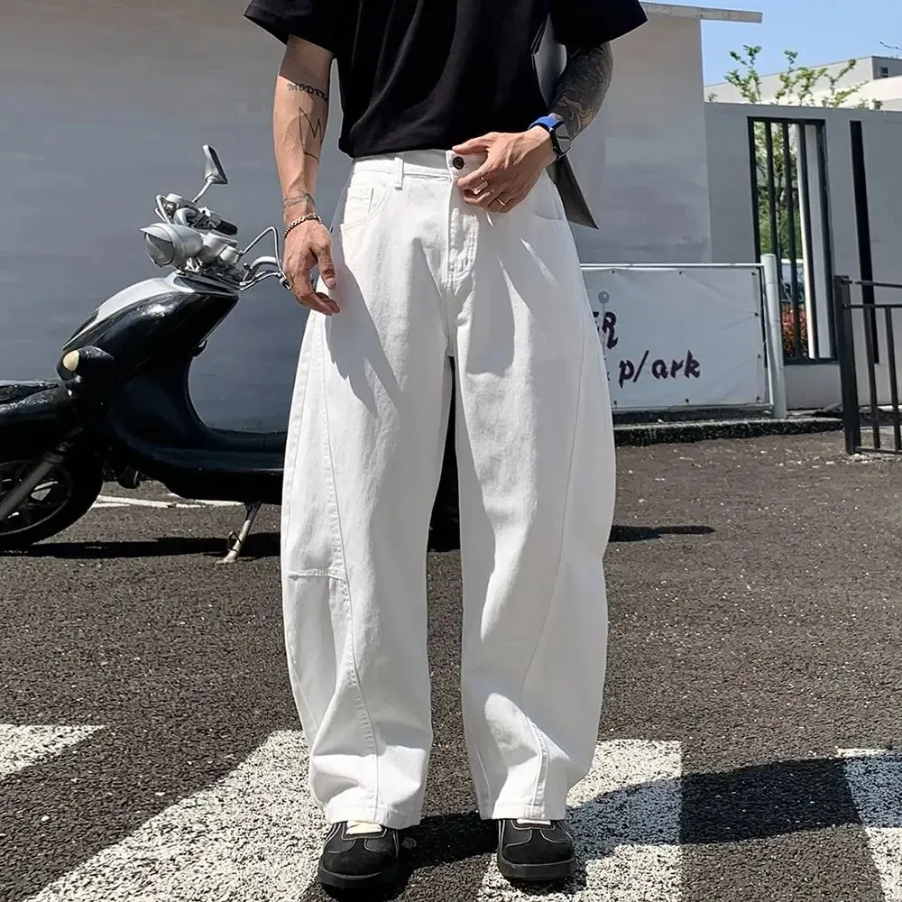Men's Baggy Lantern Wide Leg Jeans Vintage Washed Denim Pants Loose Streetwear Casual Trousers for Spring Autumn Daily Outdoor