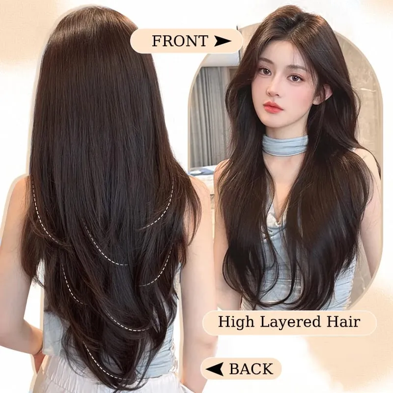 Clip in Hair Extensions Wig Synthetic Hairpiece High Layered Inward-Curled Hair Extensions with 5 Clips for Women Daily Use