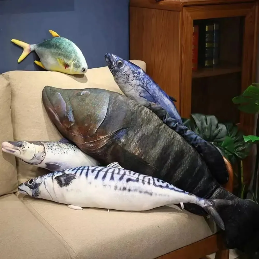 PP Cotton Simulation Sea Fish Stuffed Soft Sea Fish Stuffed Saury Salmon Fish Sleeping Pillow Girls Chrismas Gift