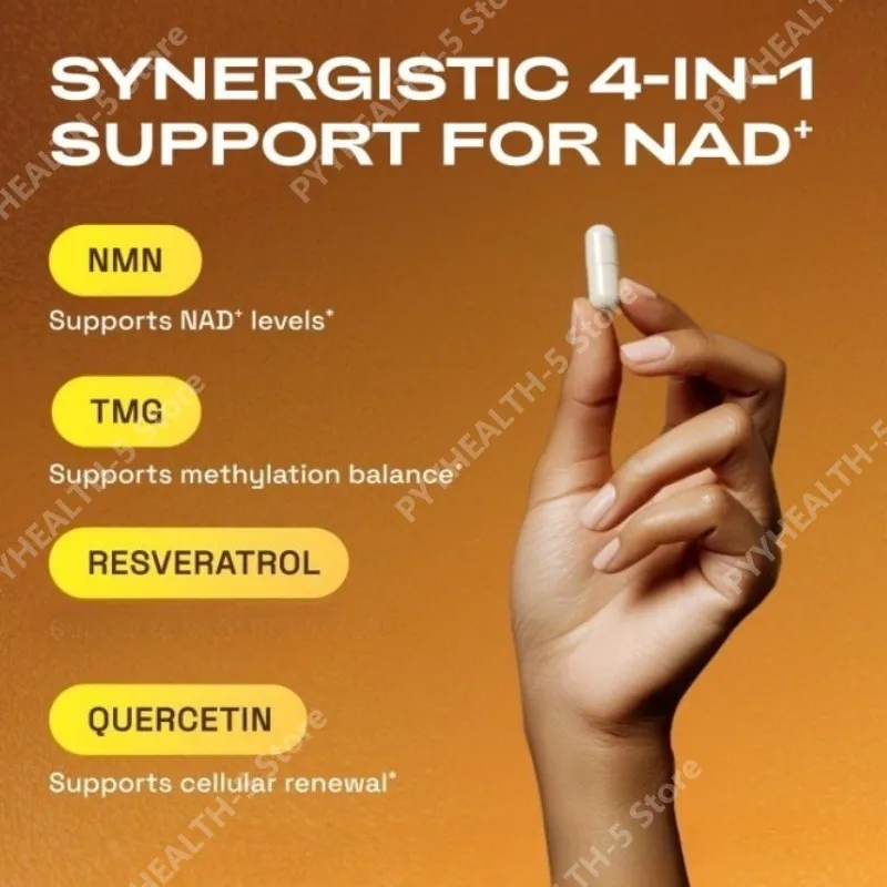 NMN 1000 Mg Capsule Supplement 4-in-1 Formula with TMG Quercetin & Resveratrol NAD+ Supplement Supports Energy 60 Capsules