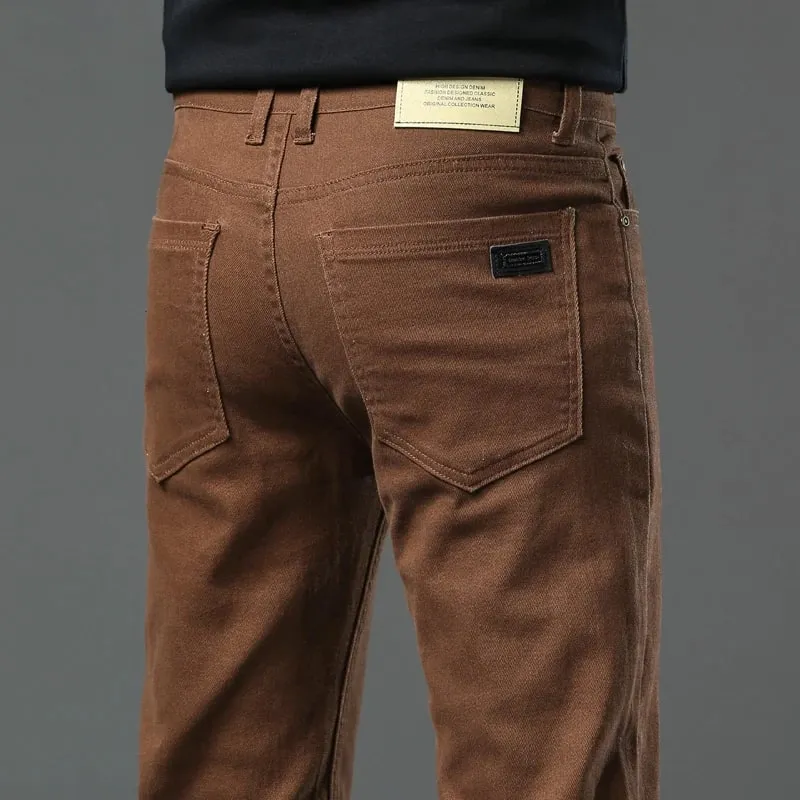 ArmyGreen Elastic Cotton Jeans Men's Spring Fashion Slim Straight Denim Pants Comfort Large Size Korean Business Casual Trousers — image 11