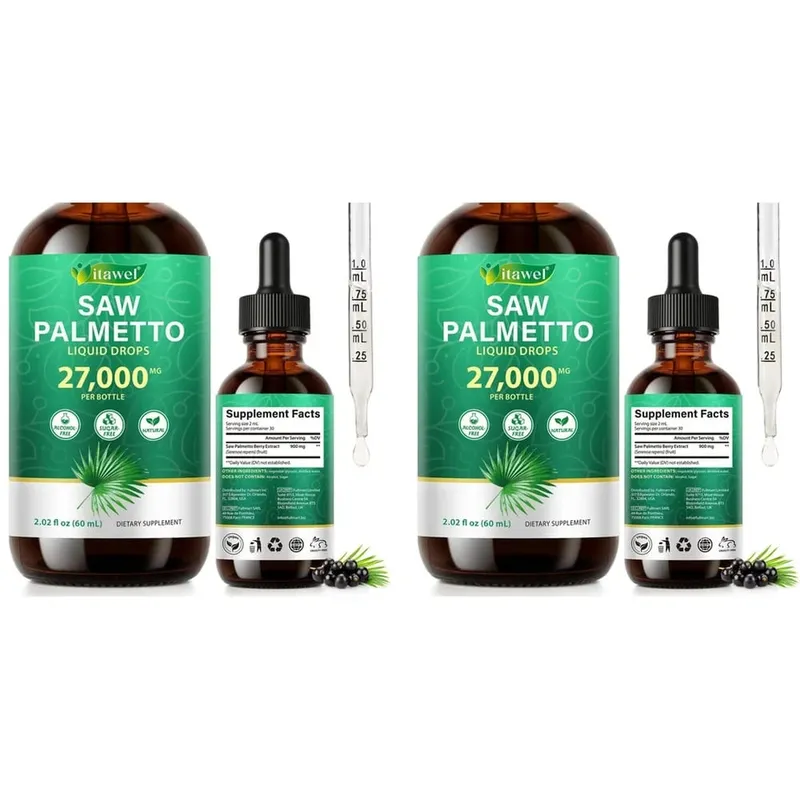 Itawel Saw Palmetto Liquid Drops Prostate Health Support Urinary Function Support GMO Free Paraben Free Sugar Free Vegan 60 ML
