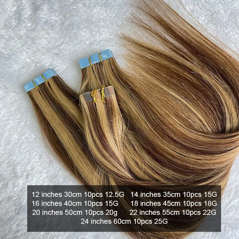 P4-27# Balayage Mini Tape in Human Hair Natural Brown Blonde Seamless Tape Human Hair Extension 10pcs/pack 12-20 inches ISHEENY