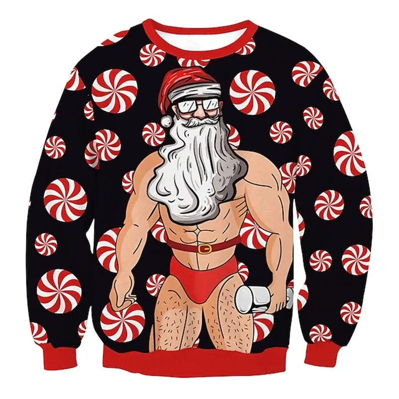 Funny Santa Claus Pattern Ugly Christmas Sweatshirt Men New 3d Printed Xmas Party Crew Neck Long Sleeve Women New Year Hoodies