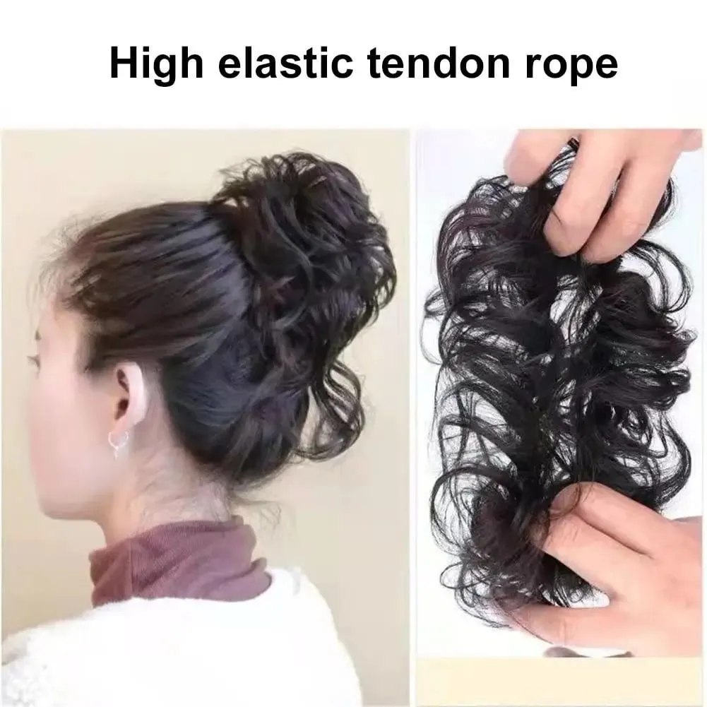 Lazy Voluminous Bun Ponytail Synthetic Hairpiece - Short Curly Fake Hair with Natural Fluffy Ends for Quick Updos Messy Buns