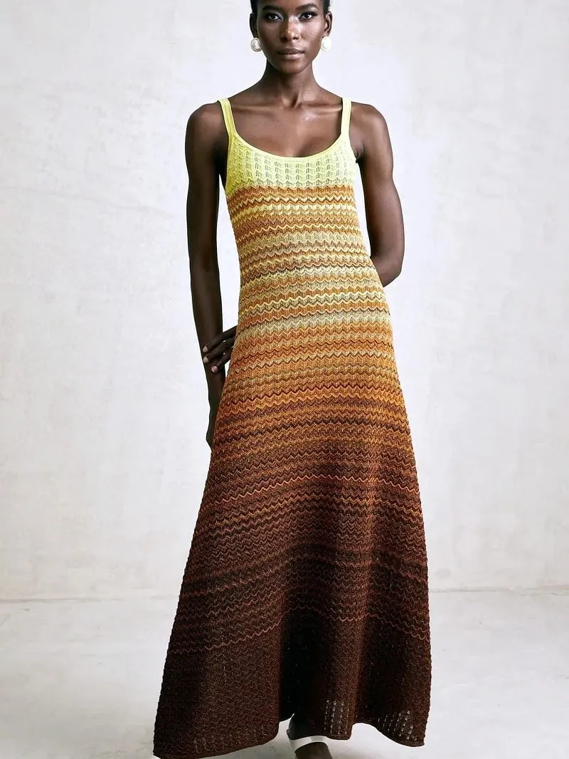Luxus Marke Design Frauen Elegante Boho Afrikanische Goldene Pailletten Maxi Ärmellose Abend Party Urlaub Kleid Gestrickte Dame Kleidung