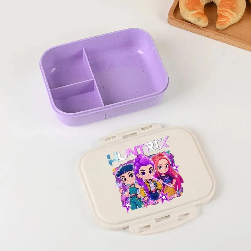Demon Hunters Lunch Box para sa Boy Girl Cute Mira Zoey Jinu Portable Plastic Bento Box na may Dinnerware Food Fruit Container