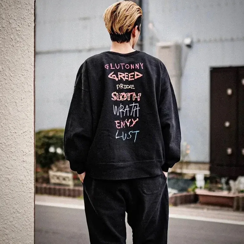 Autumn Winter Classic Overlapping Logo Print Saint Sweatshirts Men Women Couple Colorful Letters Graffiti Washed Black Pullovers