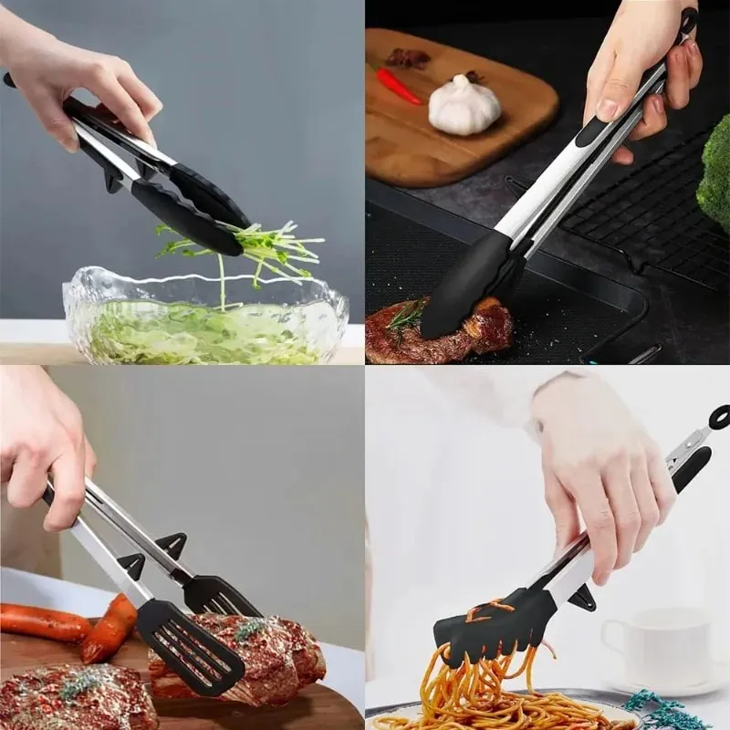 Silicone Kitchen Food Tongs Non Stick Heat Resistant Cooking Clip For BBQ Salad Steak Pasta Household Kitchen Utensils