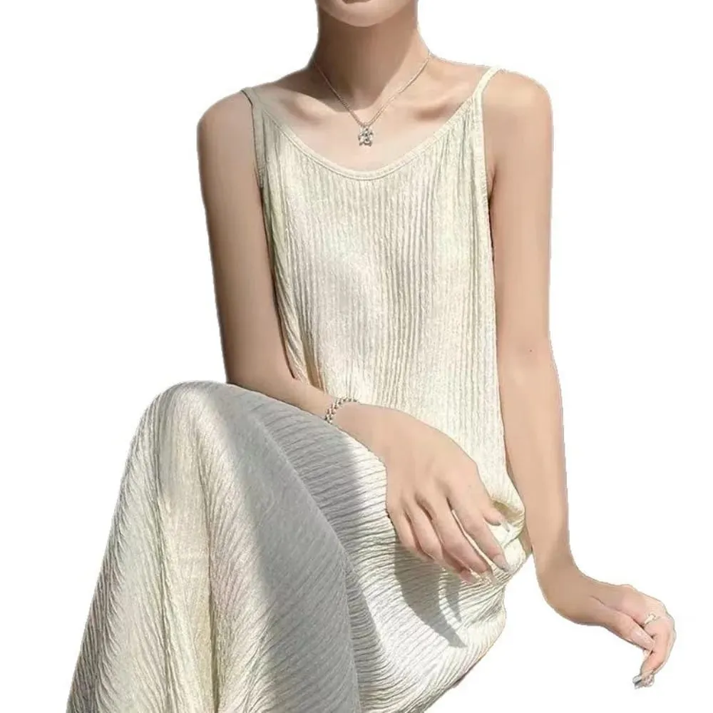 Cami Maxi Dress French Style Loose Fit Sleeveless Casual Vacation Daily Summer Long Dress