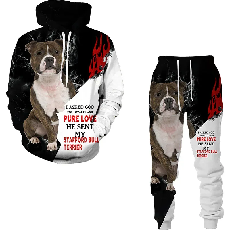 Divertido perro Animal 3D impreso Sudadera con capucha traje de hombre otoño Casual sudaderas pantalones de chándal moda conjunto de chándal de dos piezas ropa de hombre