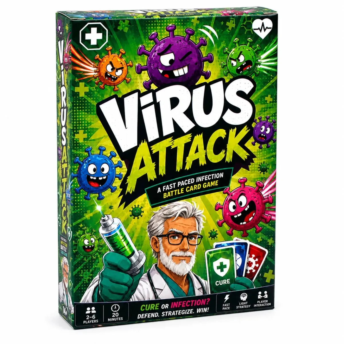 Spanish card game Attack Fast Paced Infection Battle Card Game Collect Healthy Organs Use Medicine Build Immunity