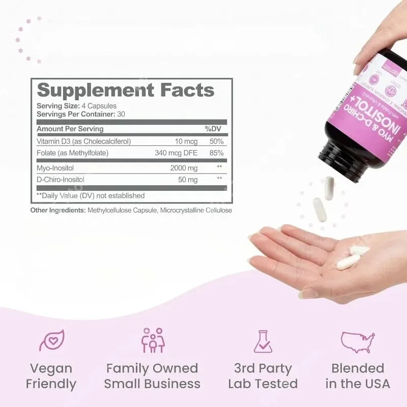 Integratore di Myo-Inositolo e D-Chiro Inositolo per donne – Rapporto 40:1 Più folato e vitamina D – Supportano un sano equilibrio ormonale