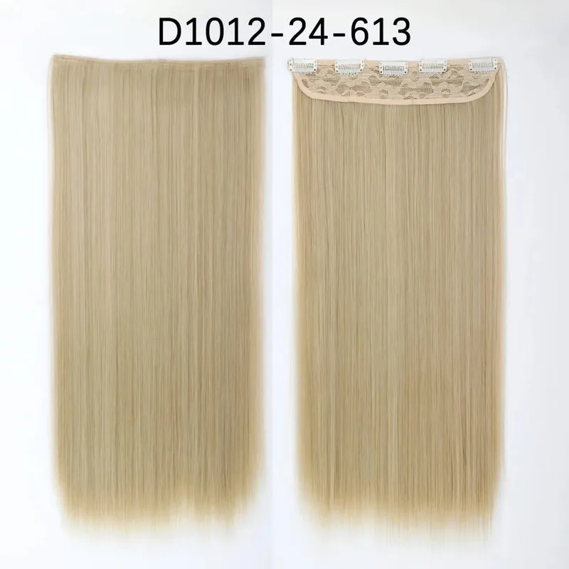 Azqueen Synthetic 5 Clips in Hair Extension Long Straight Hairpiece Haistyle high temperature fibert Golden brown black