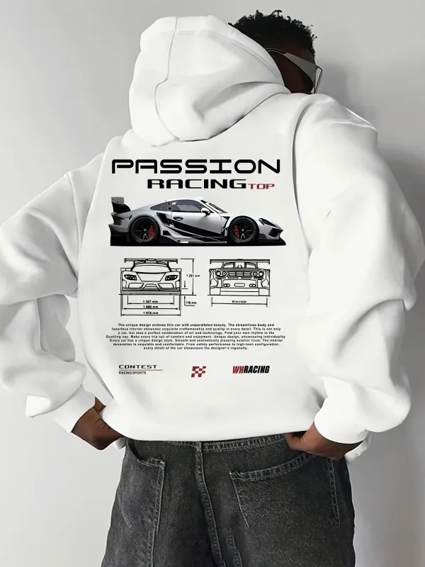 Popular digital pattern men's hooded sweatshirt with car-themed design American-style casual sports long-sleeved shirt