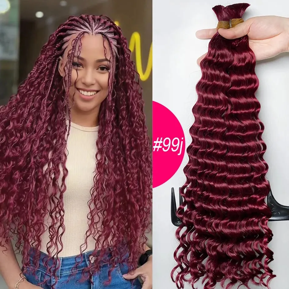 4# Chocolate Brown Deep Wave Bulk Human Hair for Boho Braids Curly Braiding Hair 18-30 inch Remy Hair Bundle Brazilian