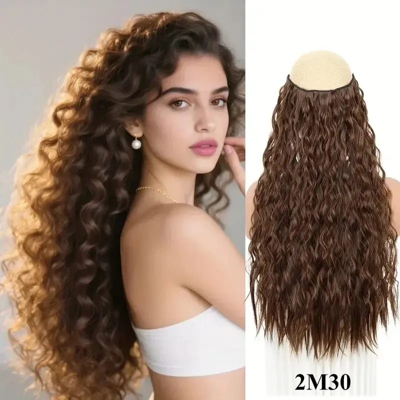 22Inch Synthetic Long Kinky Curly Hair High Temperature Corn Wave Hair Extension Clip in Fiber Hairpieces for Women