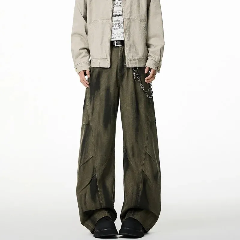 2026 New Men's Pleated Distressed Retro Straight Jean High Street Fashion Baggy Cargo Denim Pants Y2K Vintage Youth Jeans Homme