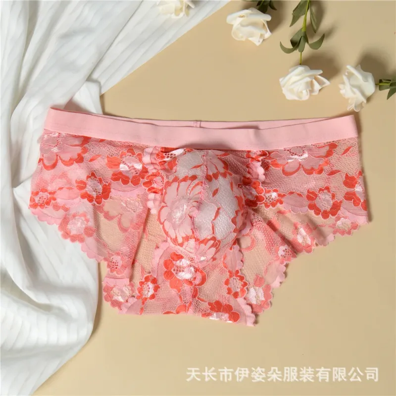 Biancheria intima sexy in pizzo Liscio Mutandine da uomo a sacchetto Prospettiva Slip da uomo floreali sottili Tentazione Mutande traspiranti a vita bassa in rete