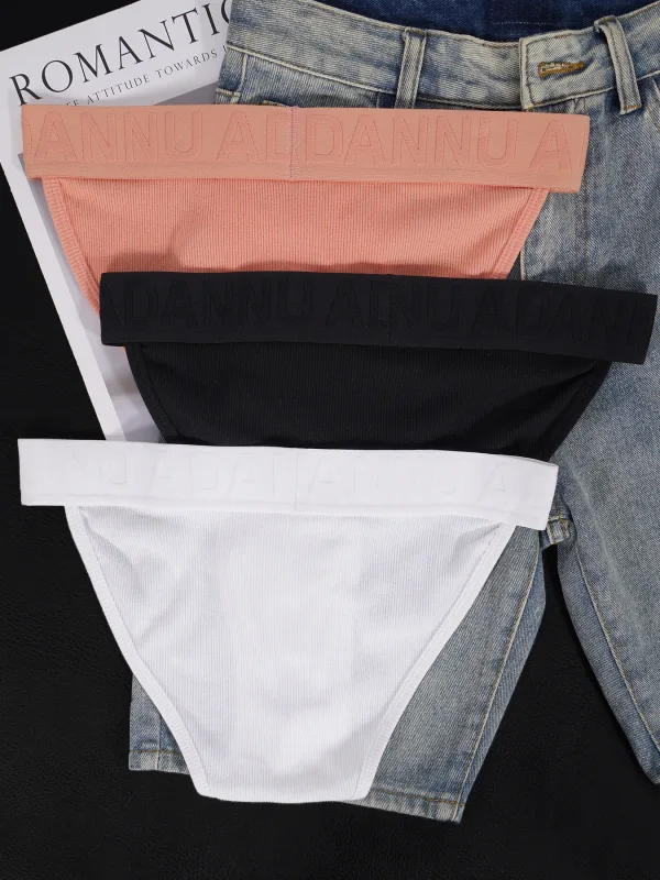 Men's Cotton Ribbed Skin-Friendly Bare Feel Convex Pouch Briefs, Embossed Letter Wide Waistband Slim Fit Underwear